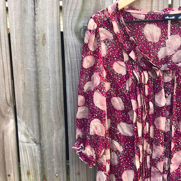 Willi Smith - Maroon Sheer Floral Boho Blouse - M - Picture 6 of 6